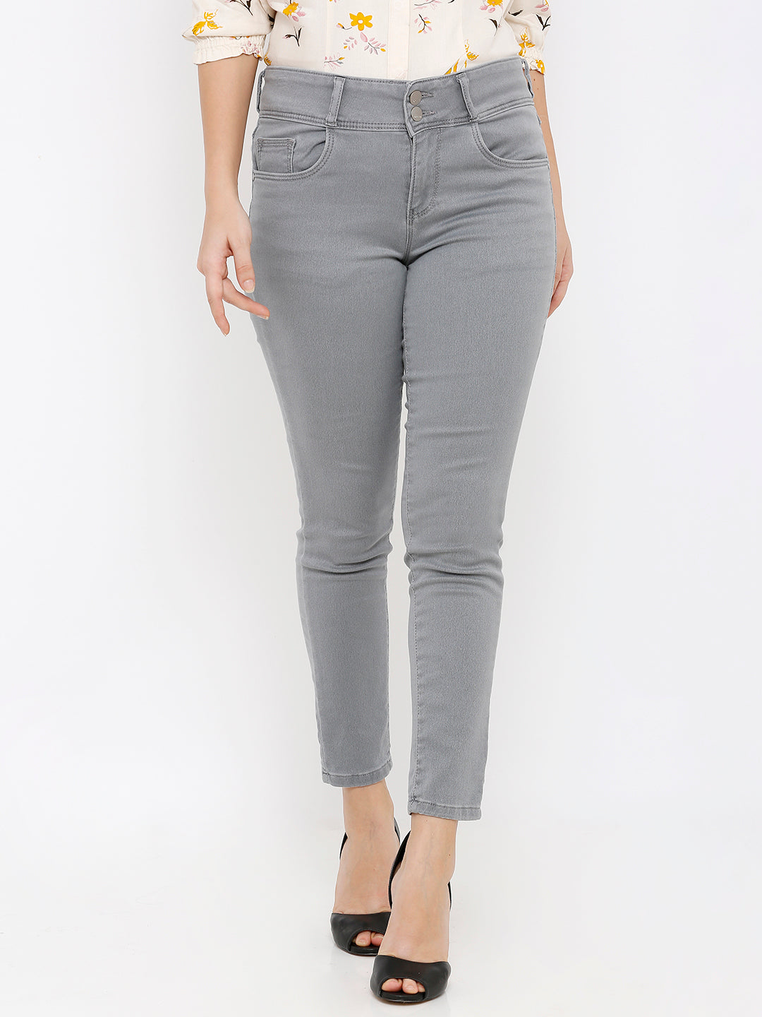 Women Grey Mid-Rise Skinny Crop Length Jeans
