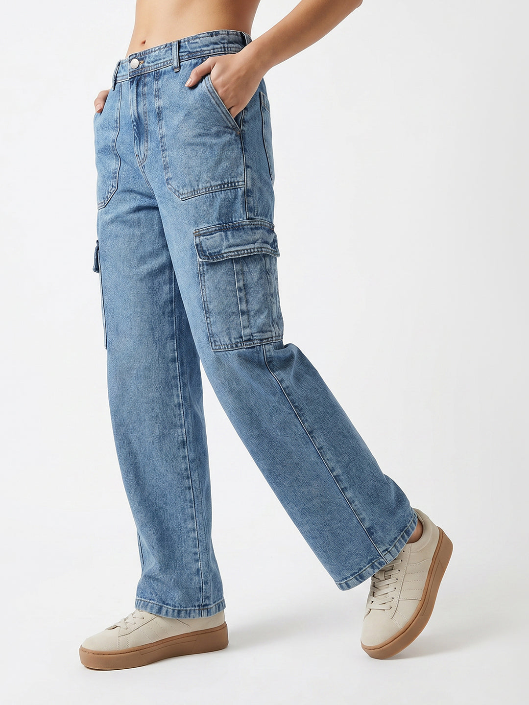 Women Blue Mid-Rise Cargo