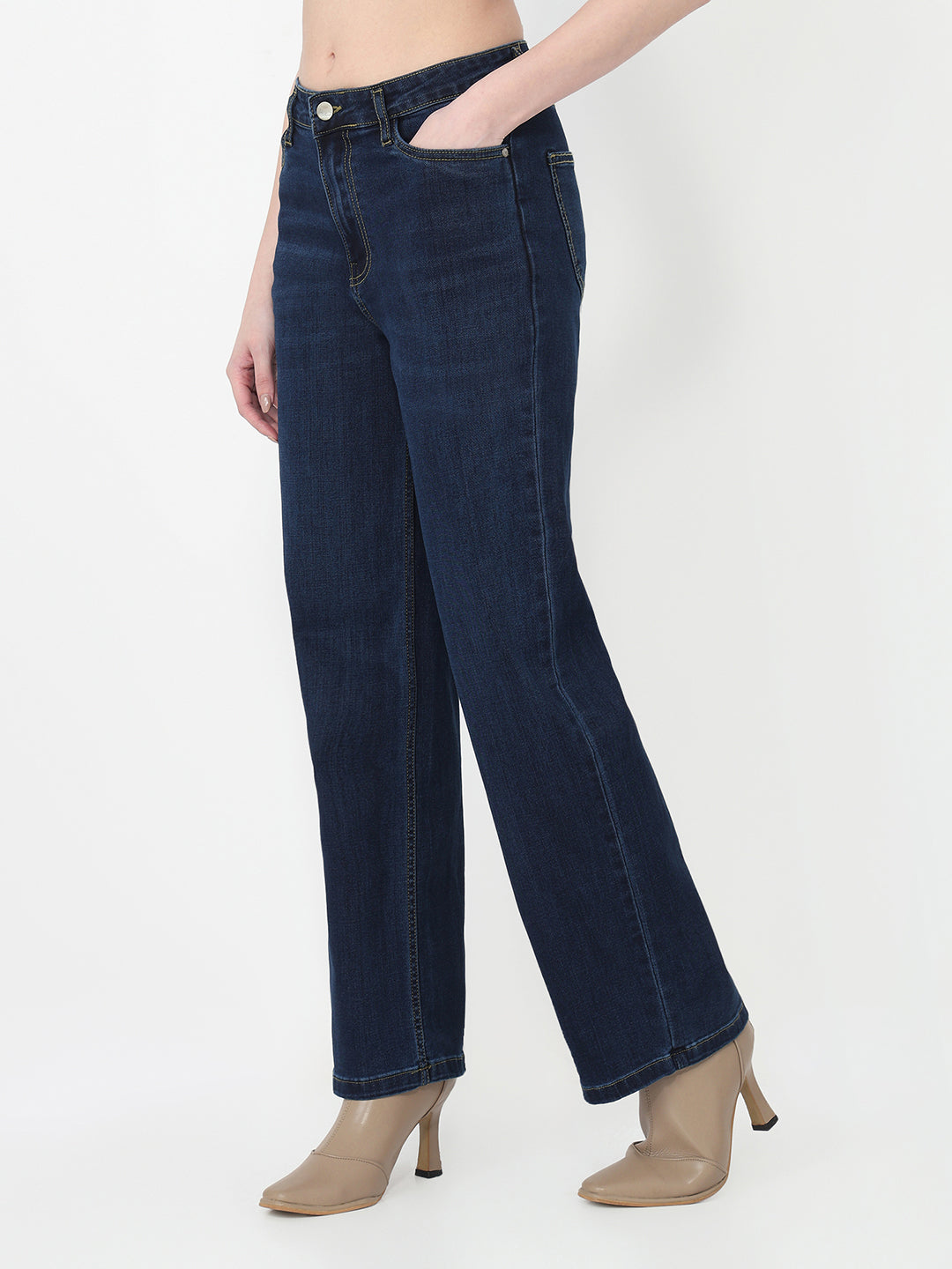 Women Dark Blue High-Rise Straight Fit Jeans