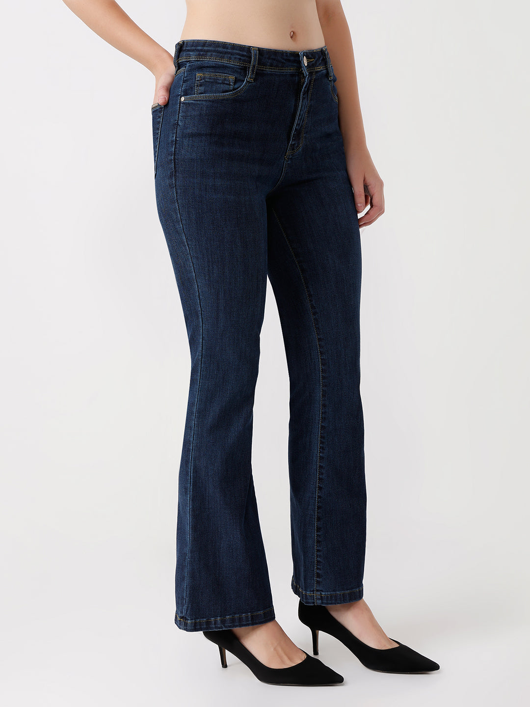 Women Novel Blue Mini Flare Jeans