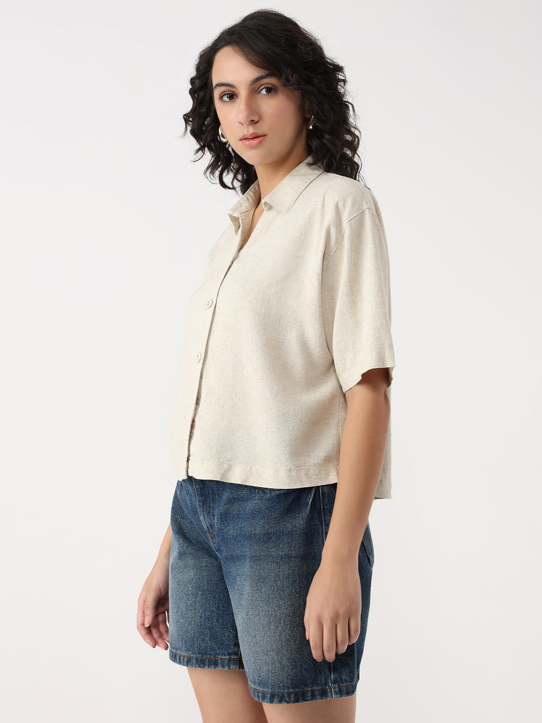 Women Light Natural Crop Shirt