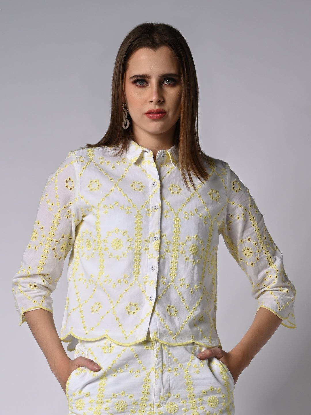 Women Self Design White Shirt