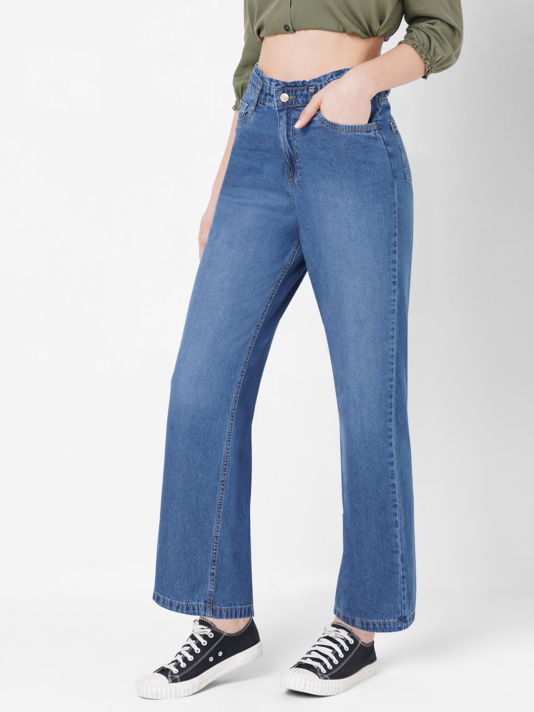Women High-Rise Parallel Wide Leg Jeans