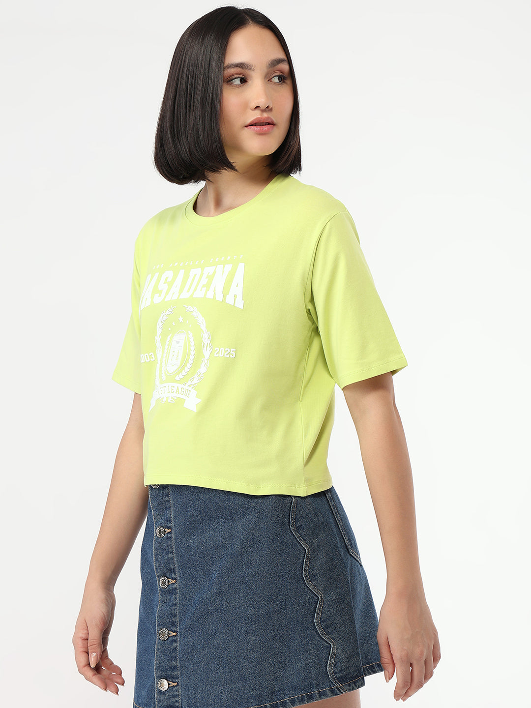 Women Lime Slim Fit Crop T-Shirt
