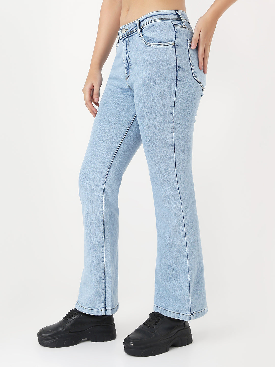 Women Light Blue High-Rise Flare Jeans