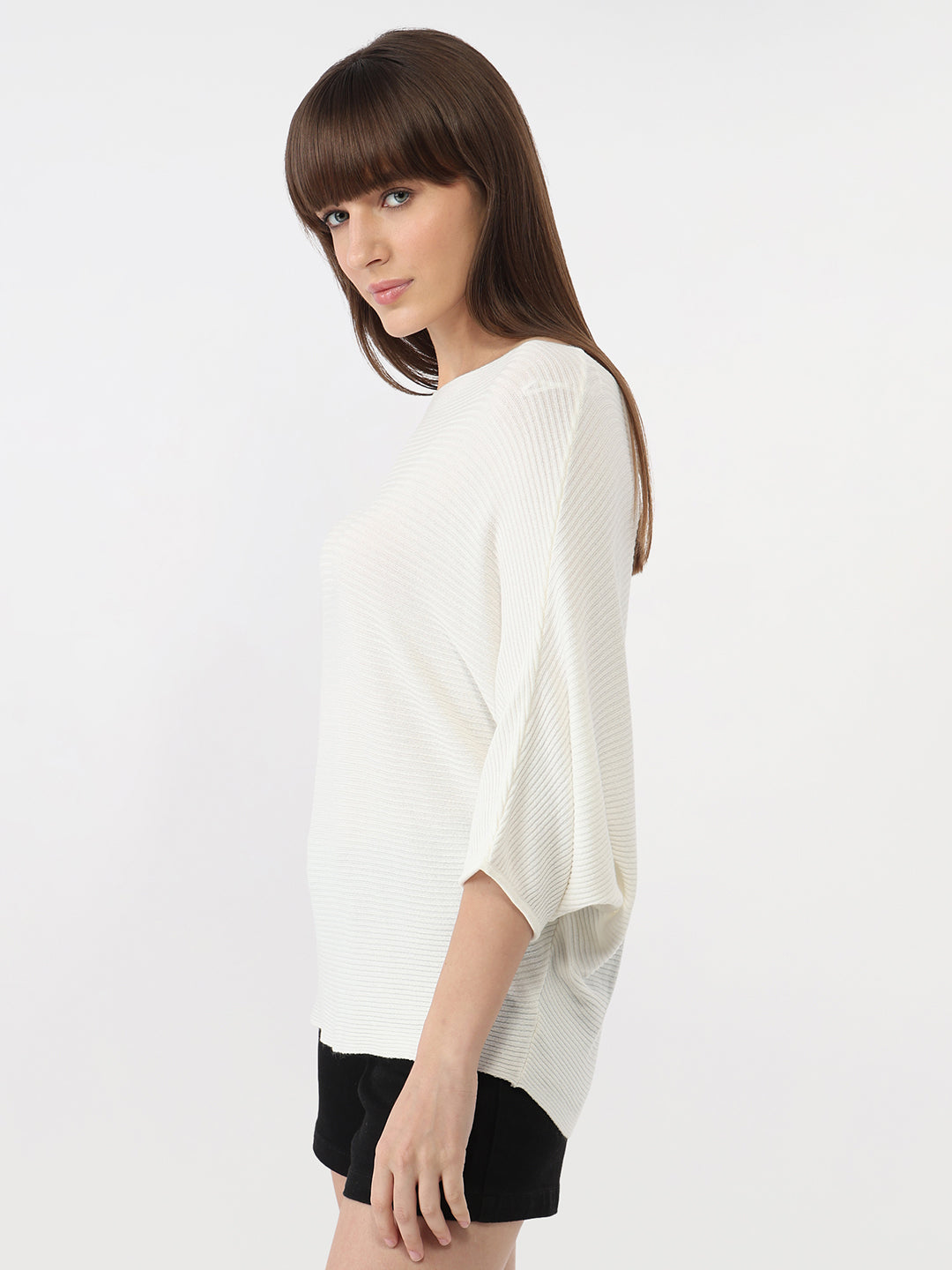 Women Off White Slim Batsleeve T-Shirt