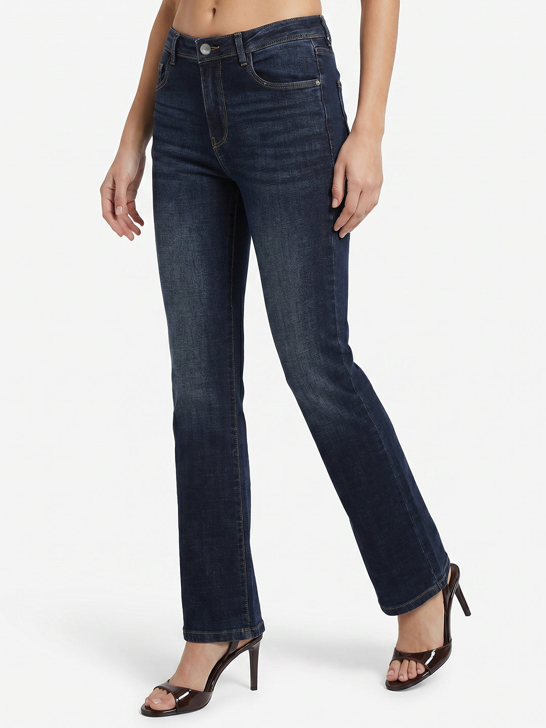 Women Dark Blue High-Rise Flare Jeans