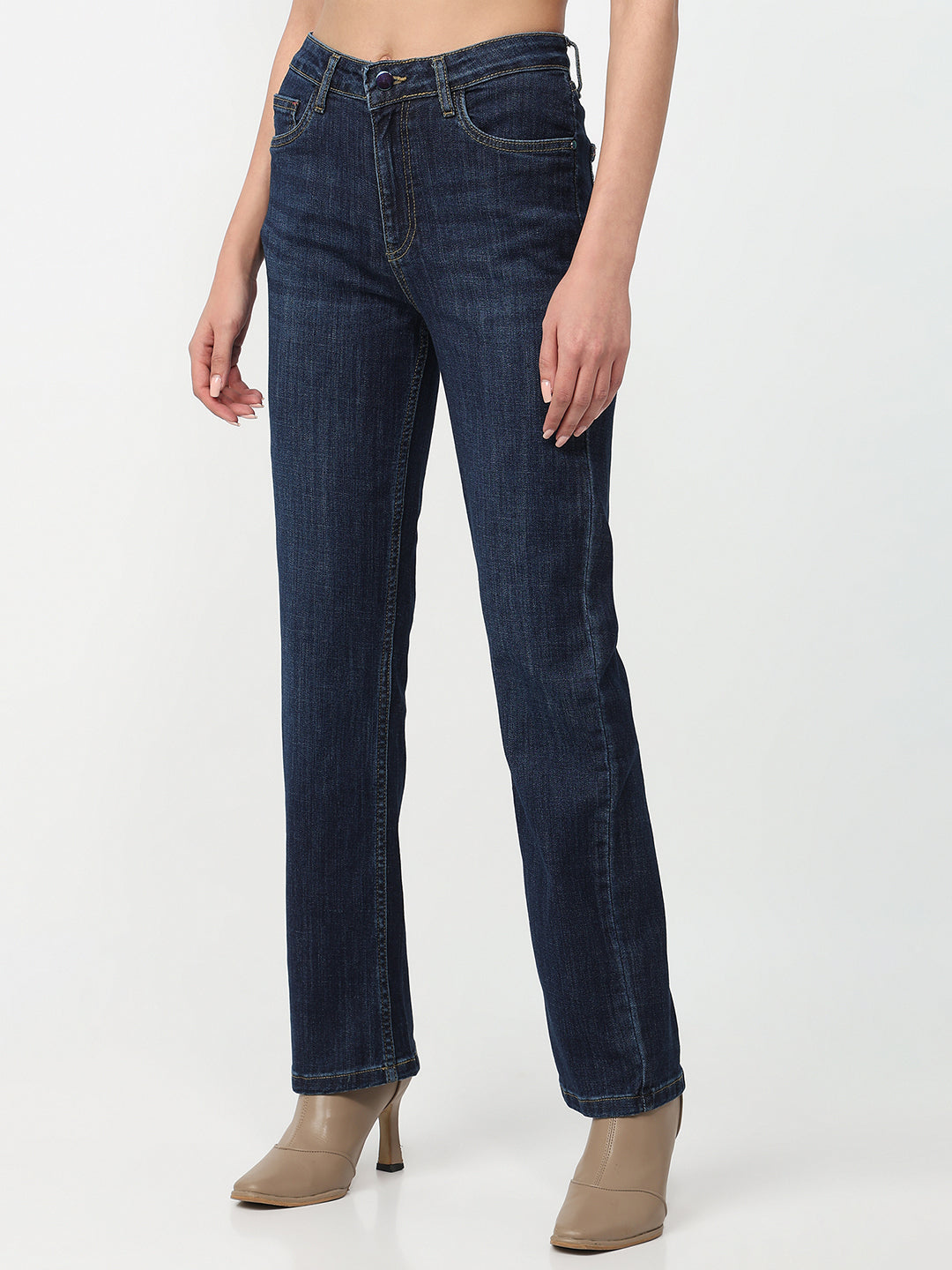 Women Dark Blue High-Rise Slim Straight Fit Jeans