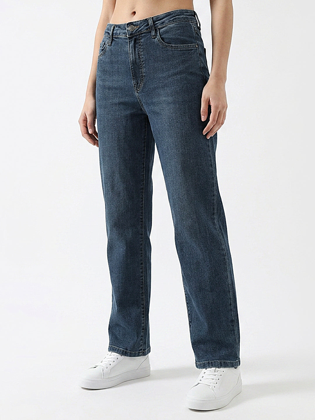 Women Blue High-Rise Straight Fit Jeans