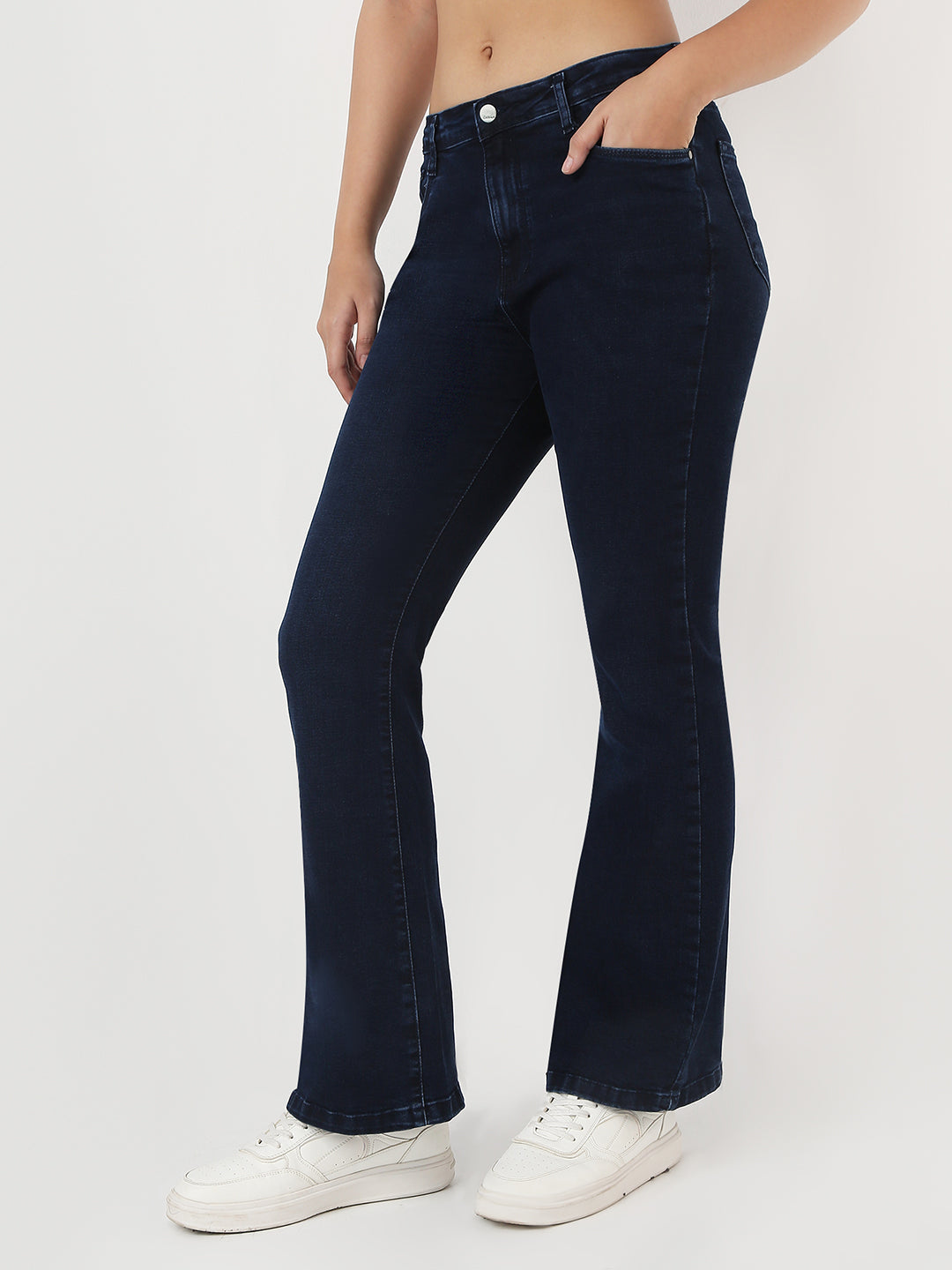 Women Dark Blue High-Rise Flare Jeans