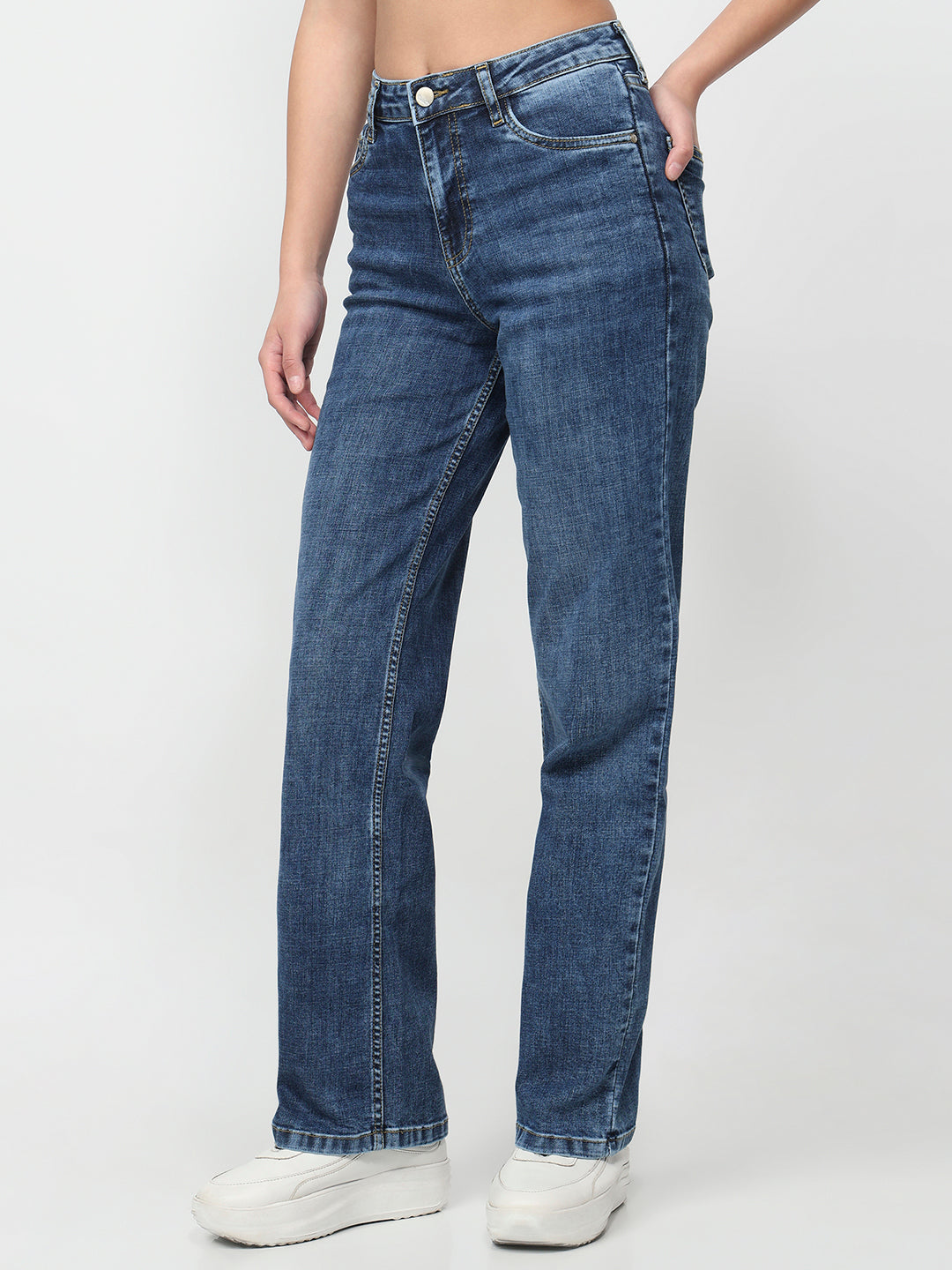 Women Blue High-Rise Wide Leg Jeans