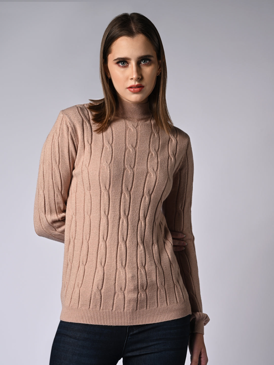 Women Beige Slim Fit Sweater