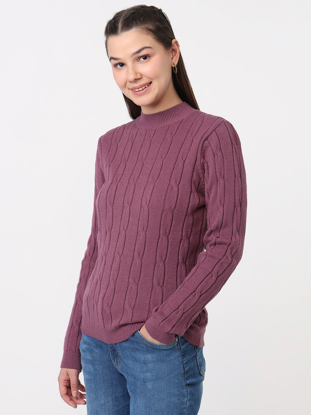 Women Mauve Slim Fit Sweater