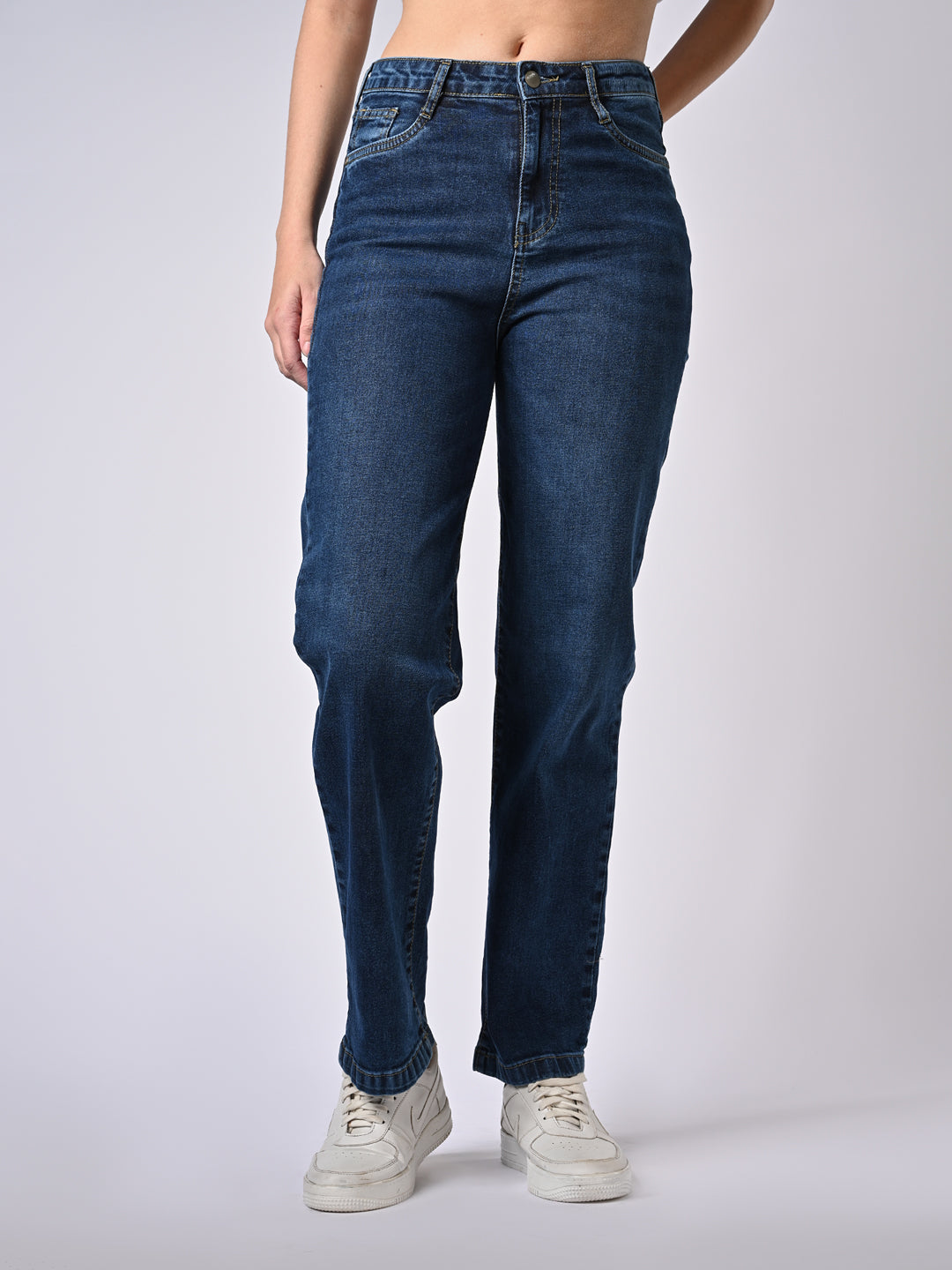 Women Blue High-Rise Straight Fit Jeans