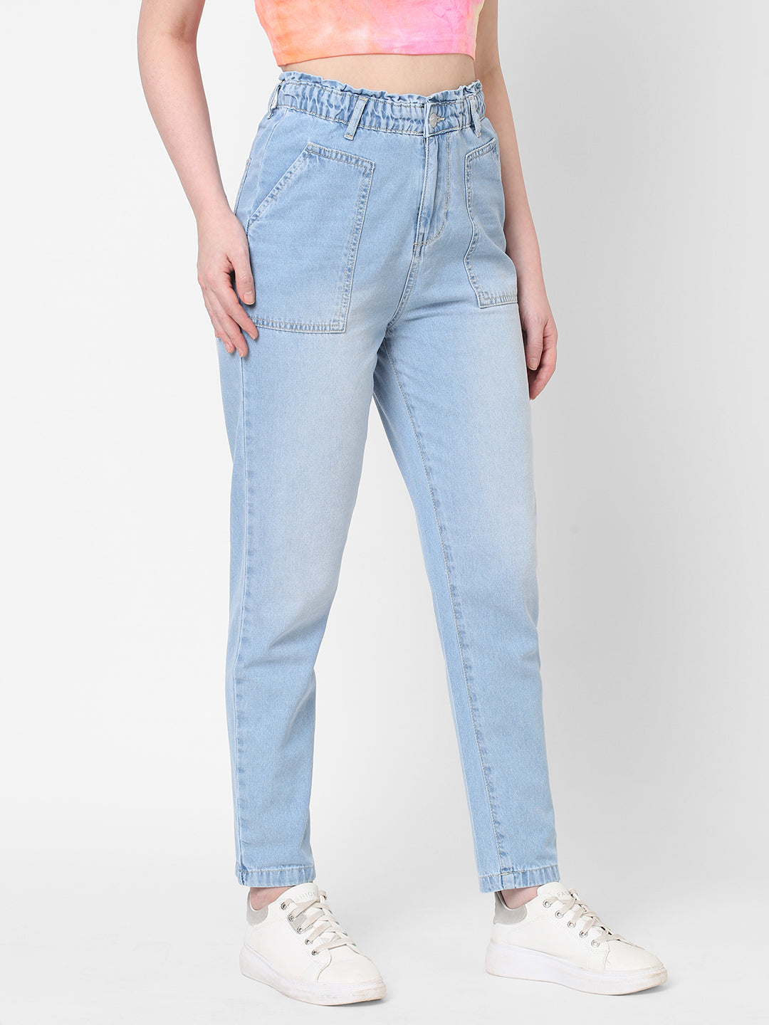 Women Light Blue High-Rise Baggy Fit Jeans