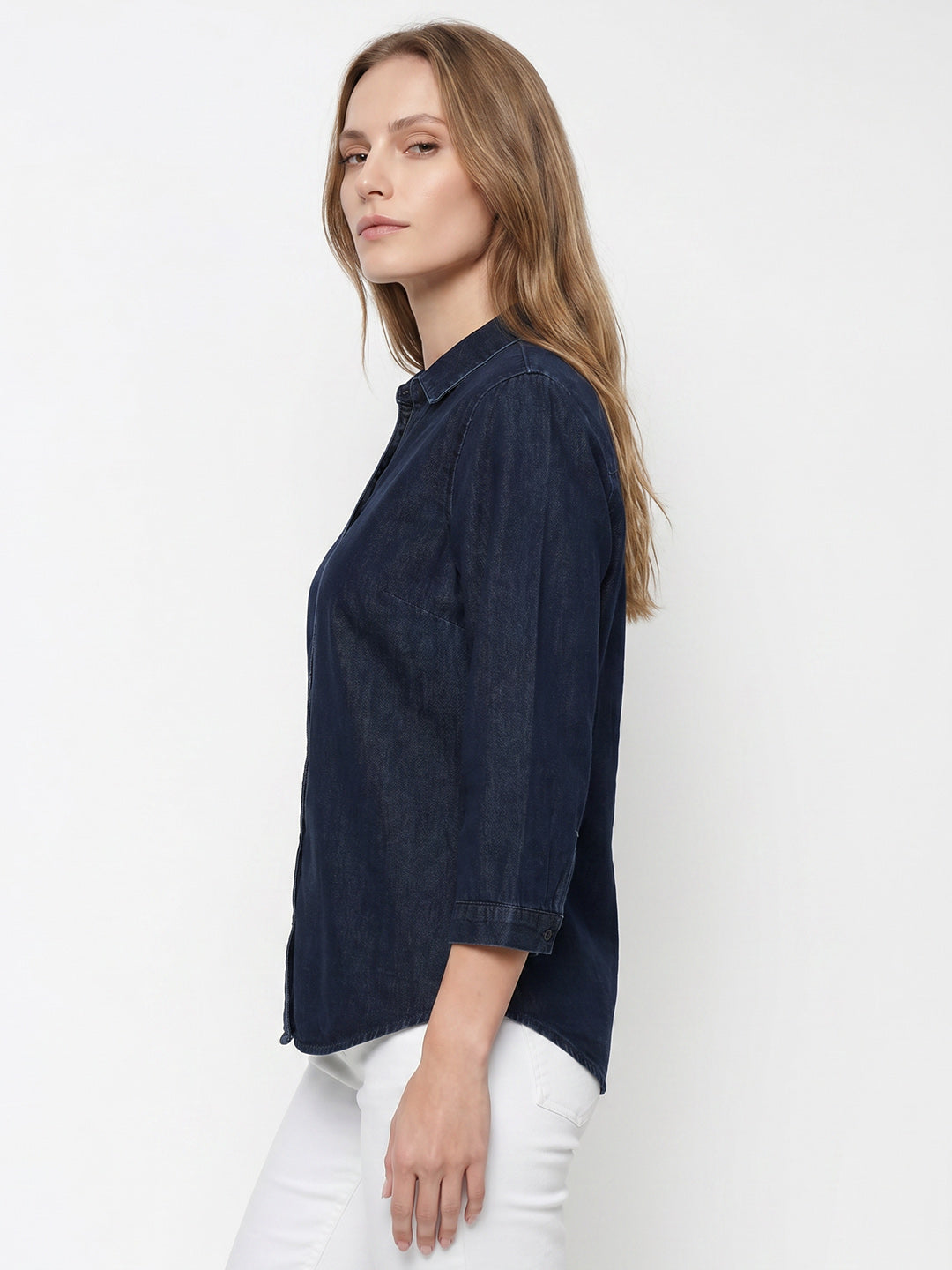 Women Dark Blue Denim Shirt