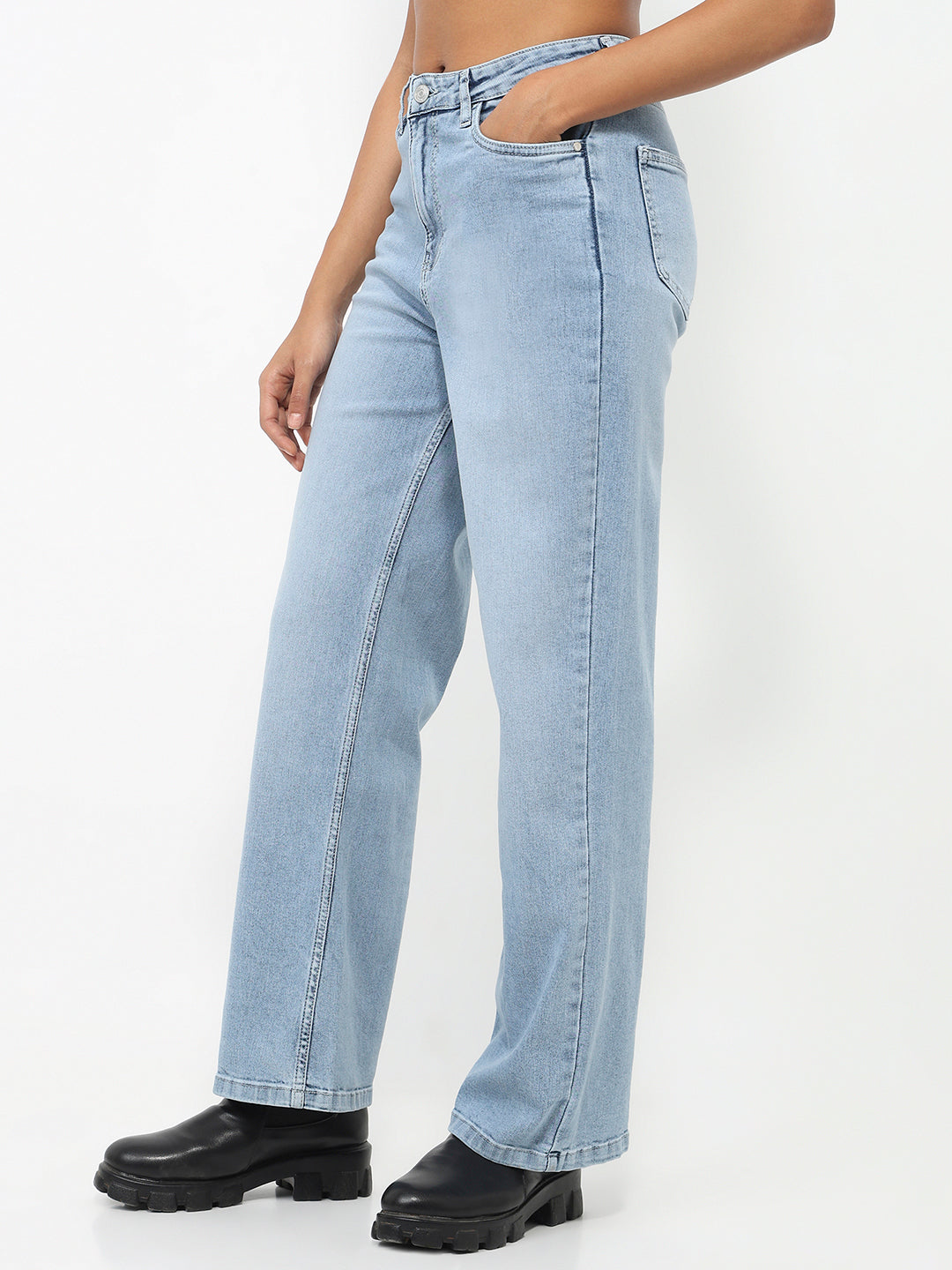 Women Light Blue High-Rise Wide Leg Jeans