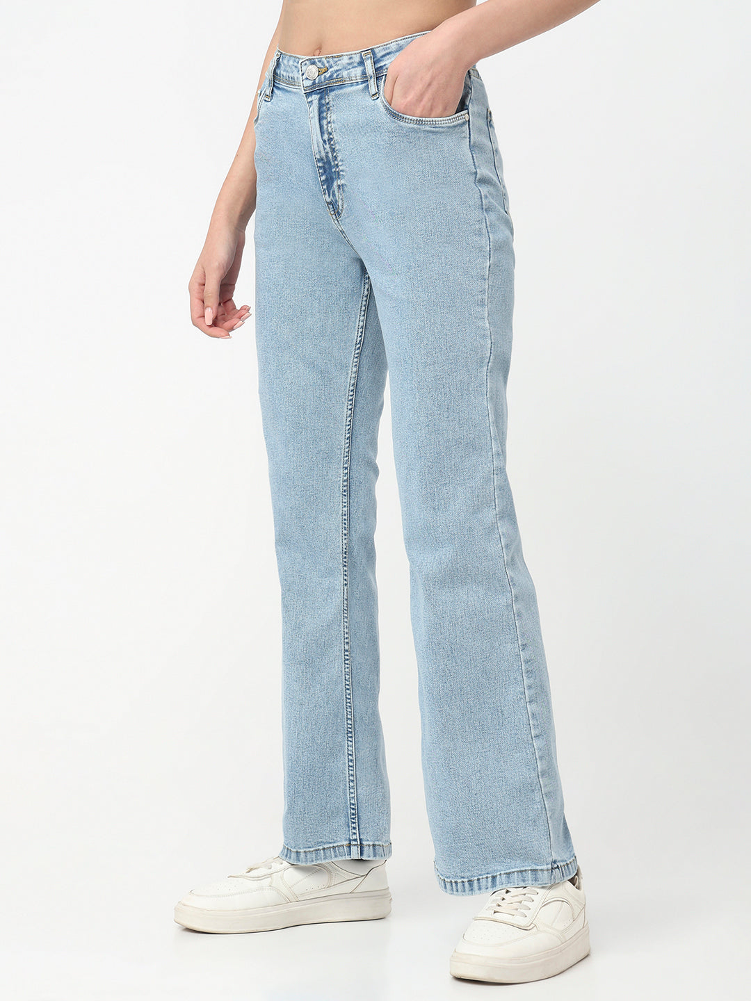 Women Light Blue High-Rise Flare Jeans