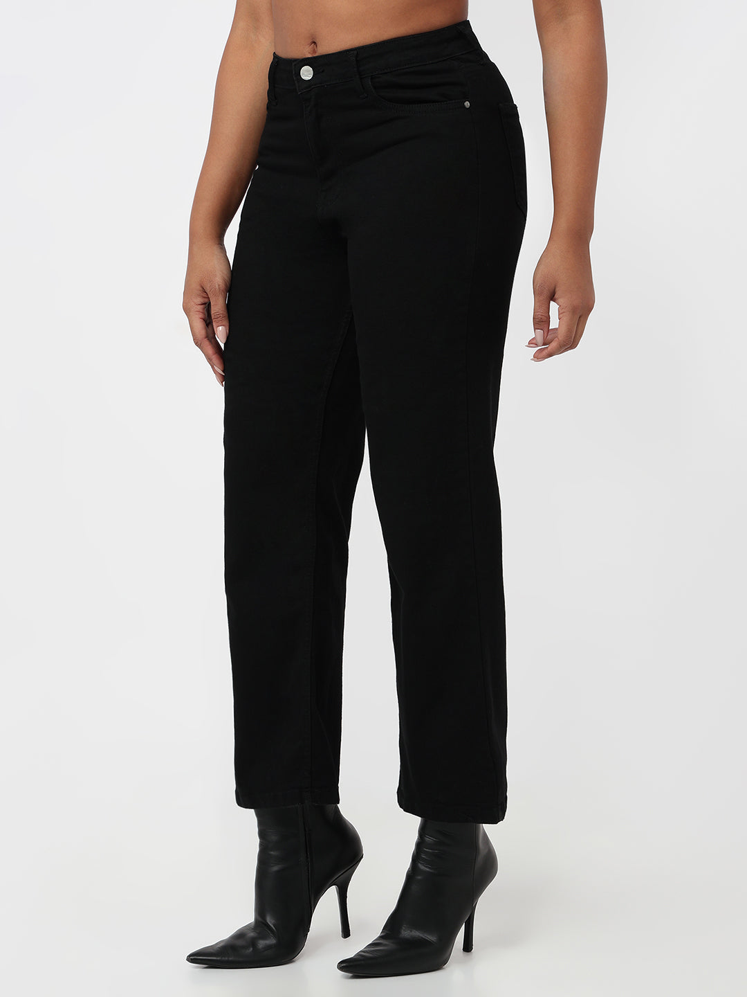 Women Black High-Rise Wide Leg Jeans