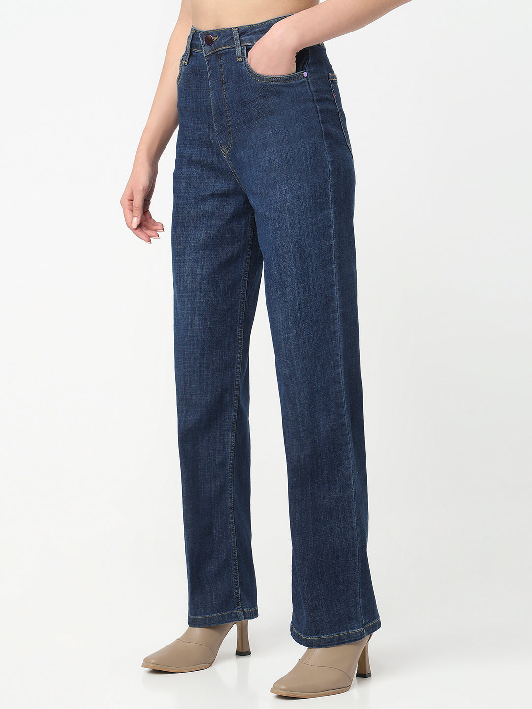Women Blue High-Rise Baggy Jeans