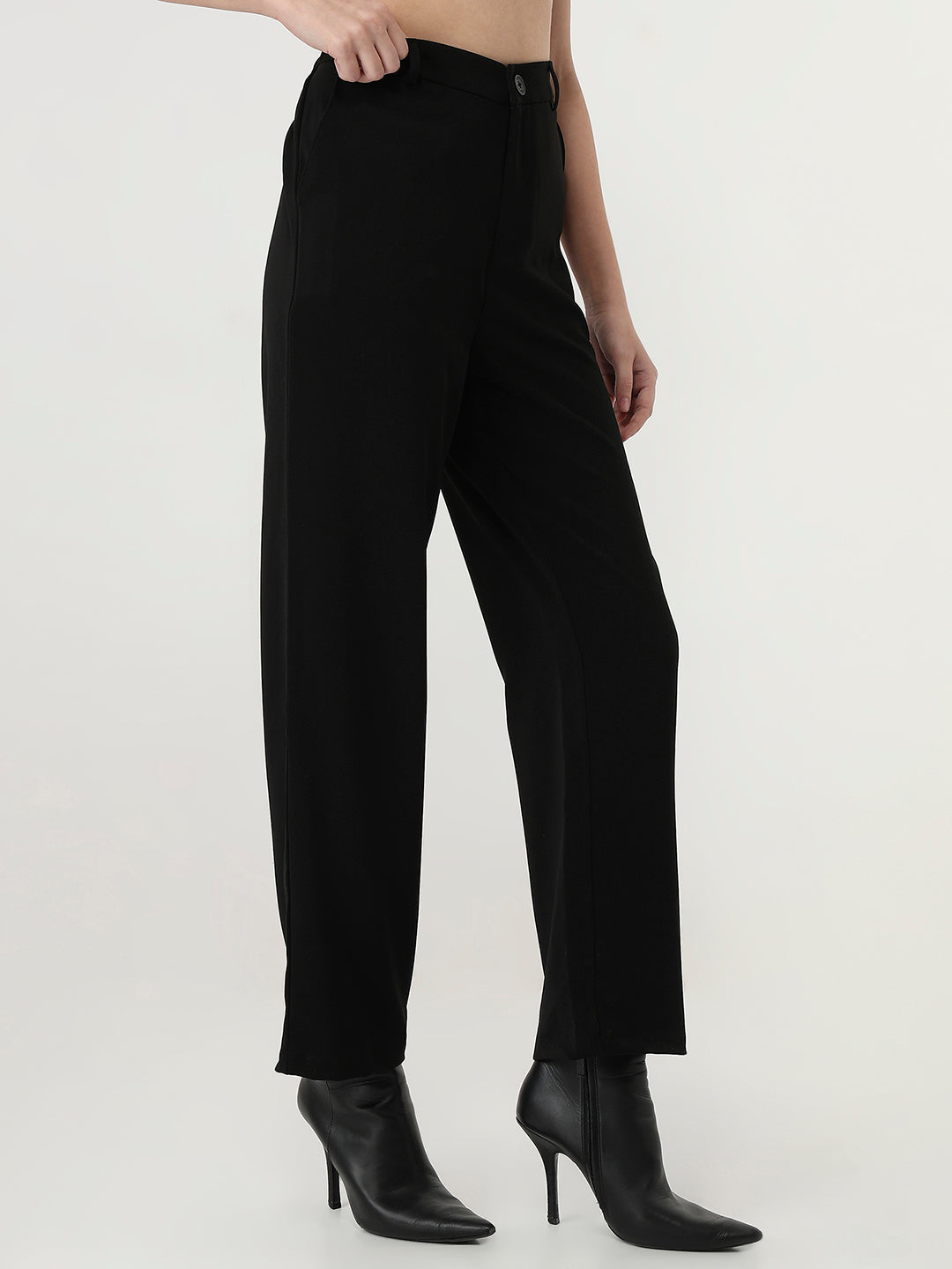 Black High-Rise Straight Fit Korean Pants
