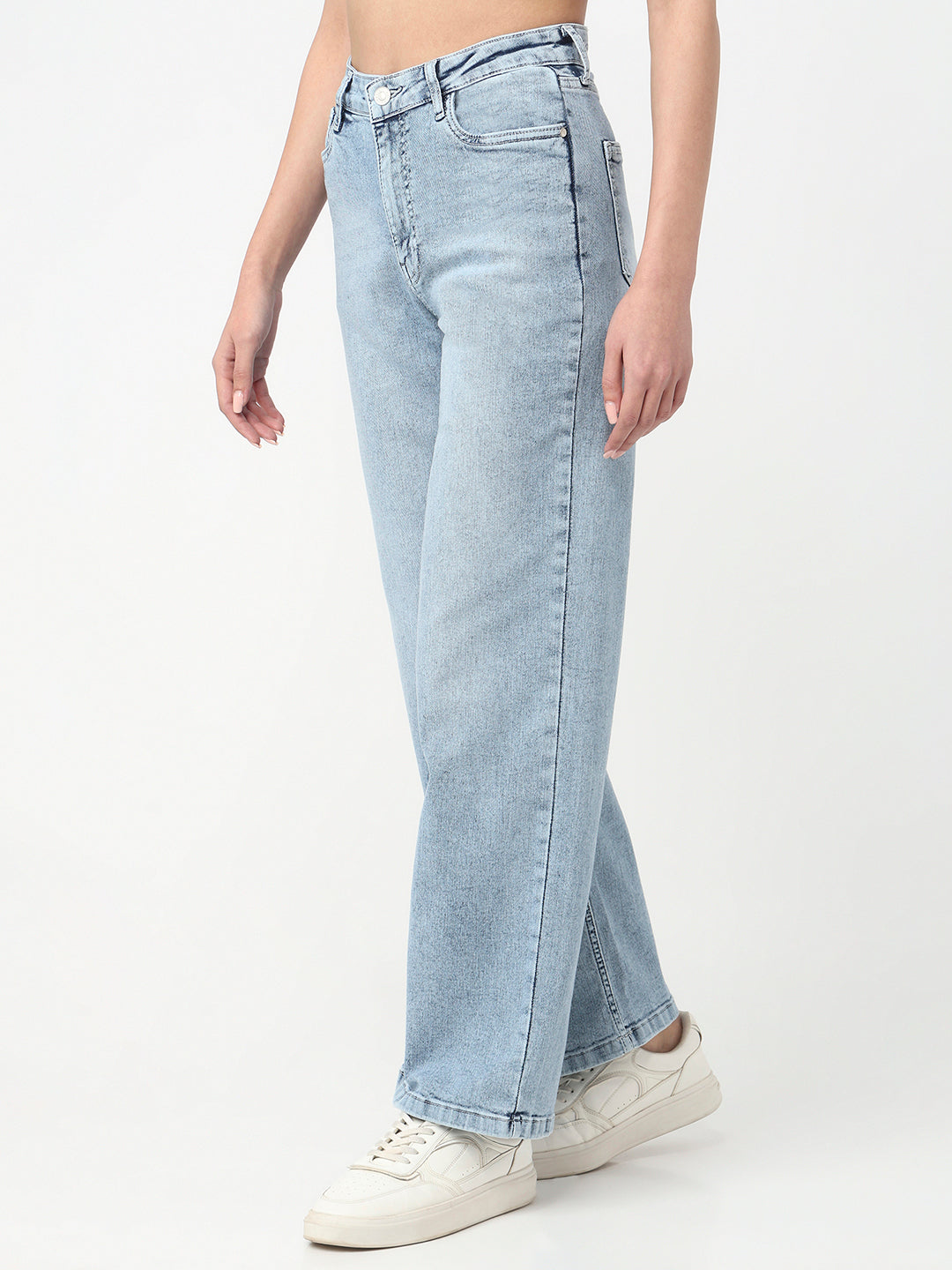 Women Light Blue High-Rise Straight Fit Jeans