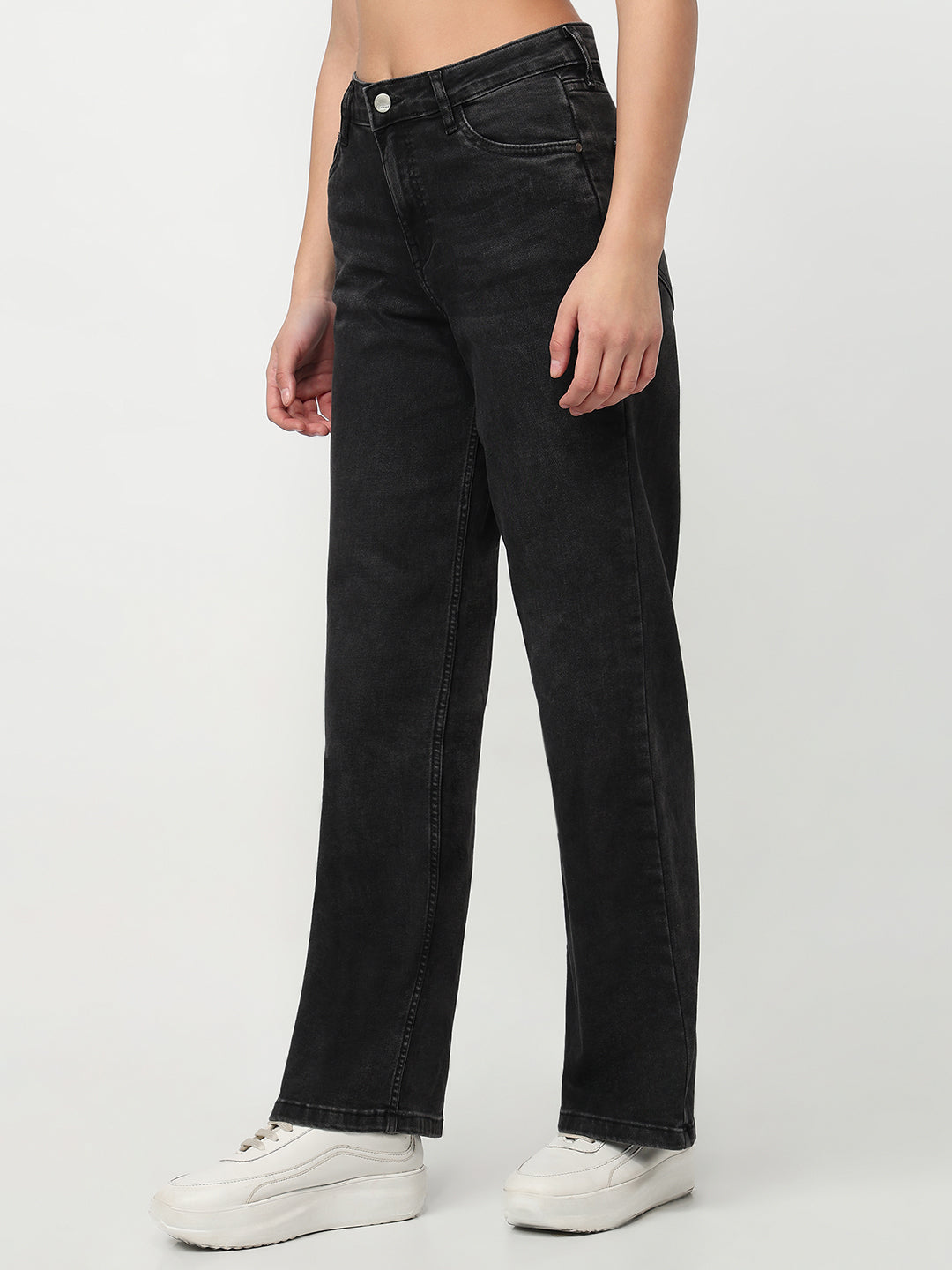 Women Charcoal High-Rise Wide Leg Jeans