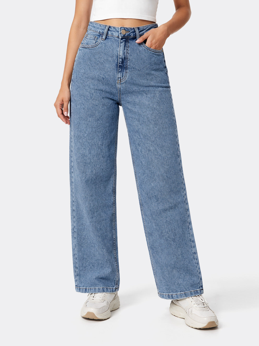 Women Blue High-Rise Baggy Jeans