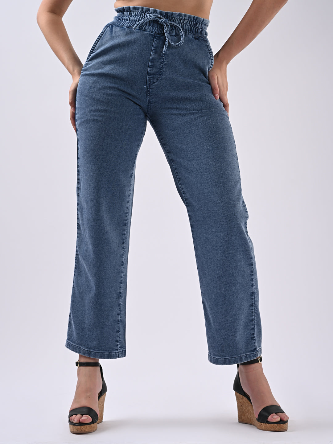 Women Blue Denim Joggers