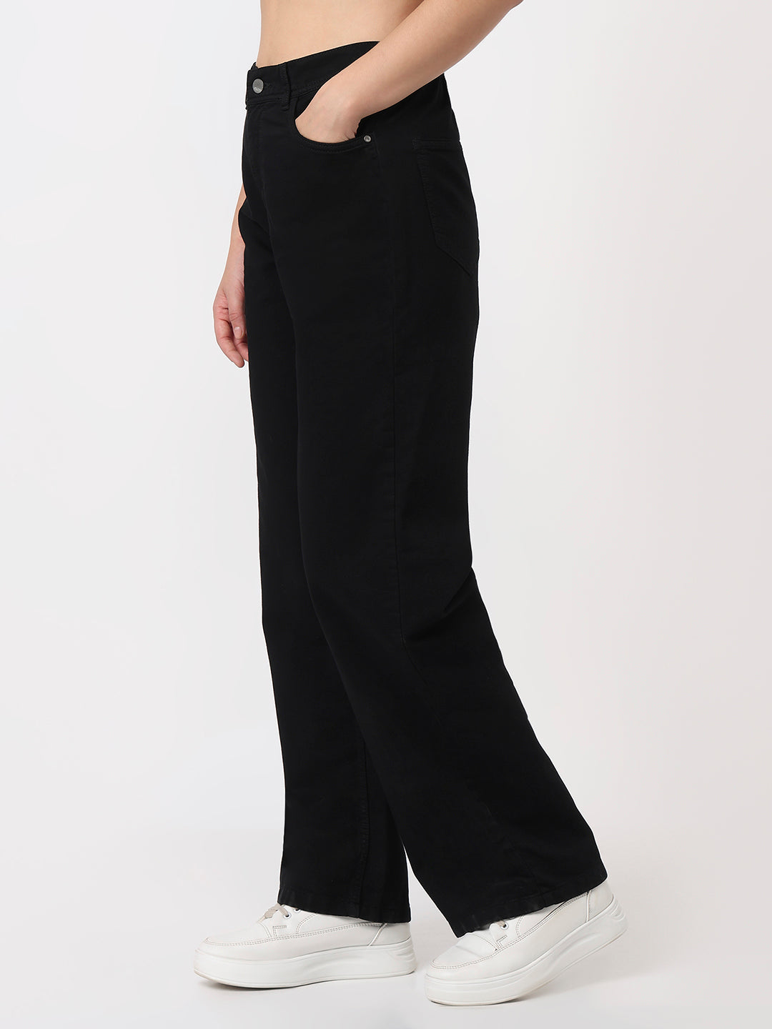 Women Black High-Rise Wide Leg Jeans