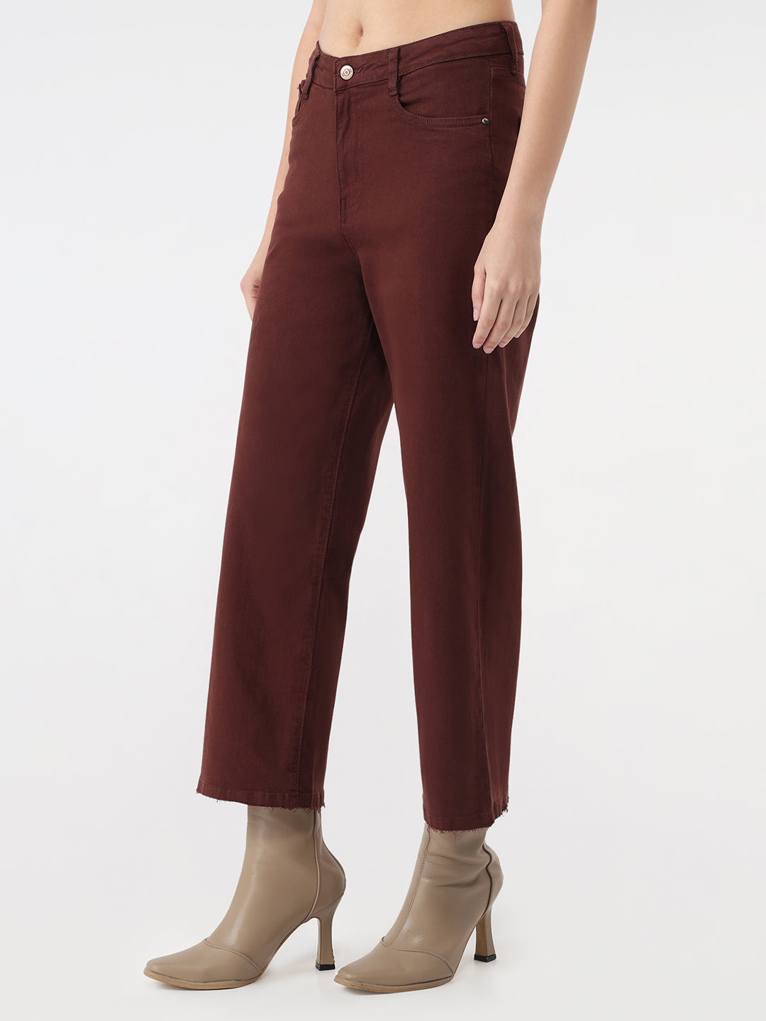 Women Sepia High-Rise Crop Wide Leg Jeans
