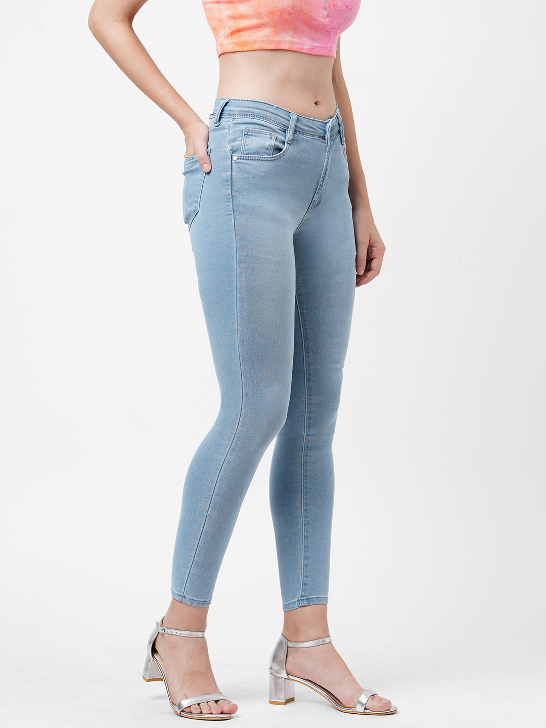 Women Light Blue High-Rise Skinny Jeans
