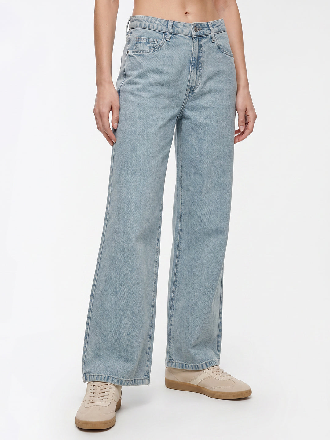 Women Light Blue High-Rise Crop Wide Leg Jeans