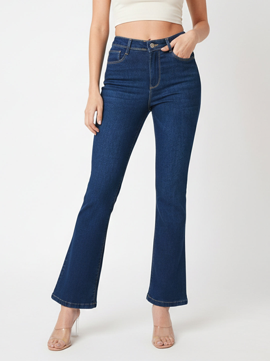 Women High-Rise Mini Flare Jeans