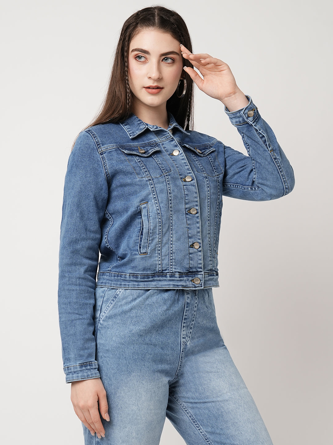 Women Blue Slim Fit Denim Jacket