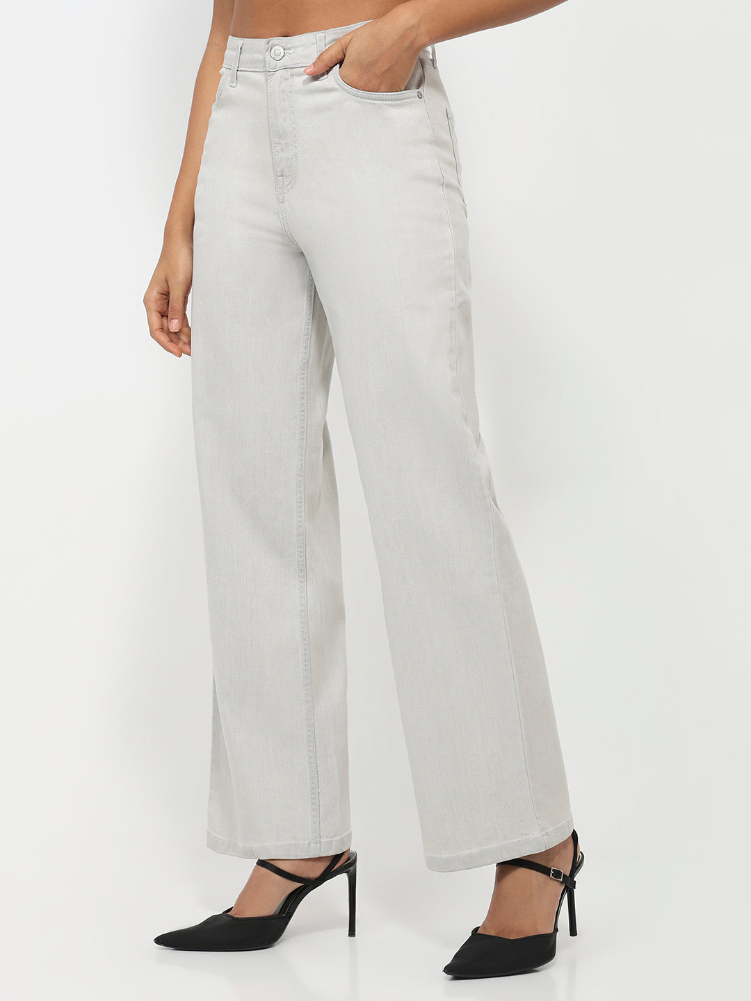Women White High-Rise Wide Leg Jeans