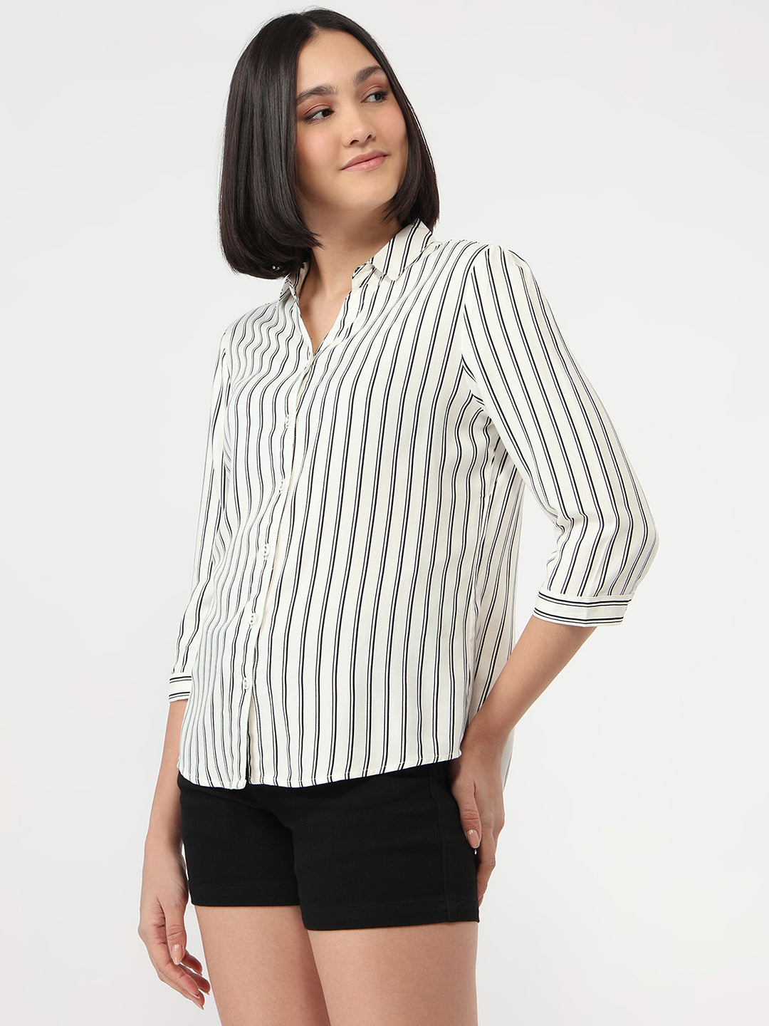 Women White/Black Stripe Shirt