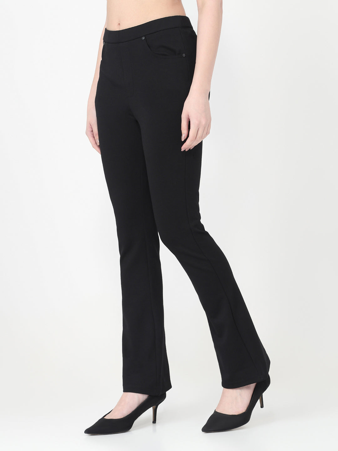 Women Black Mini Flare Treggings