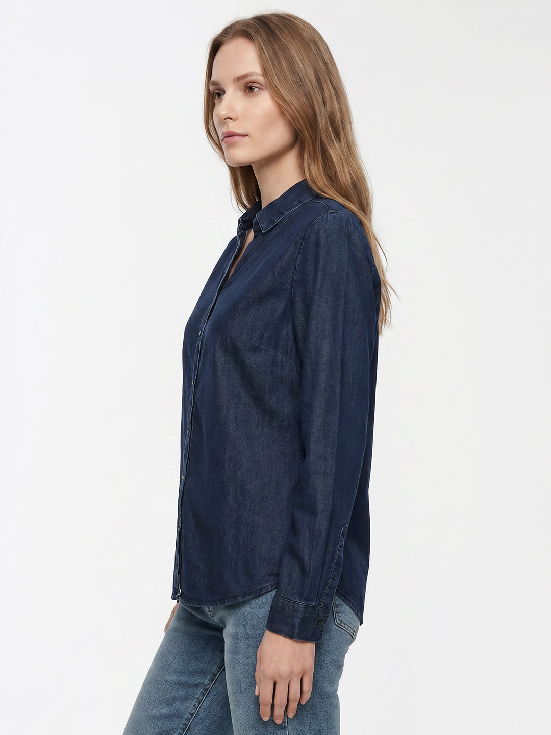 Women Dark Blue Denim Shirt