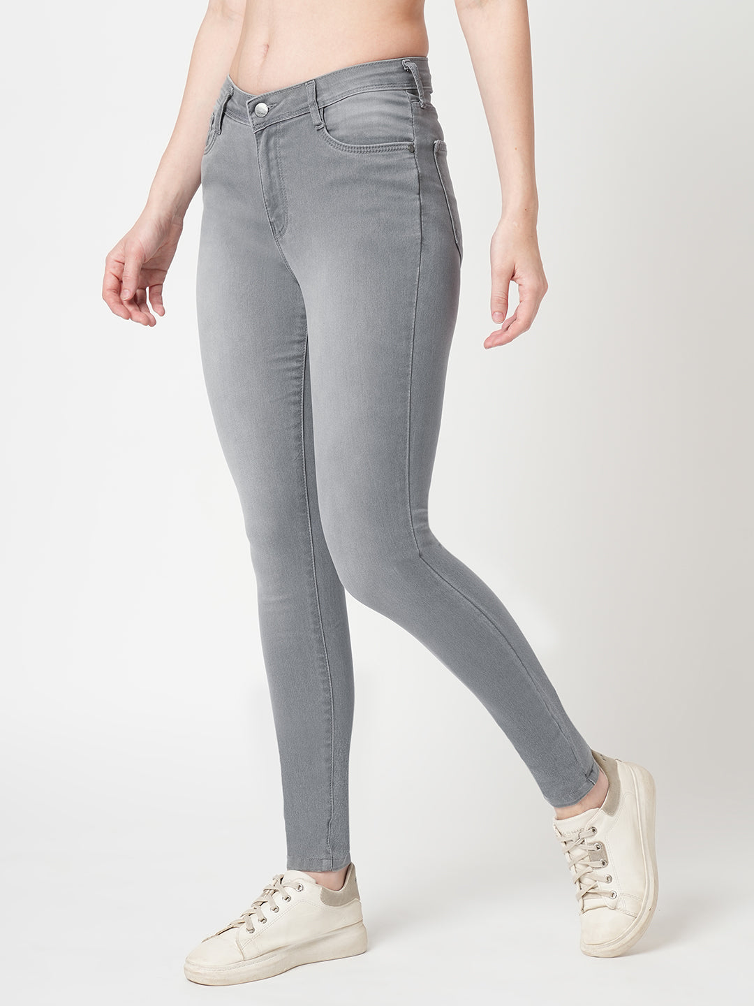 Women Grey High-Rise Skinny Jeans