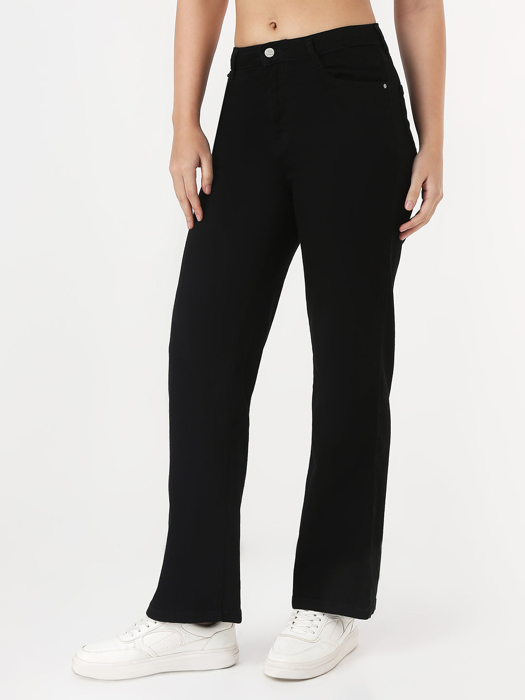 Women Black High-Rise Straight Jeans