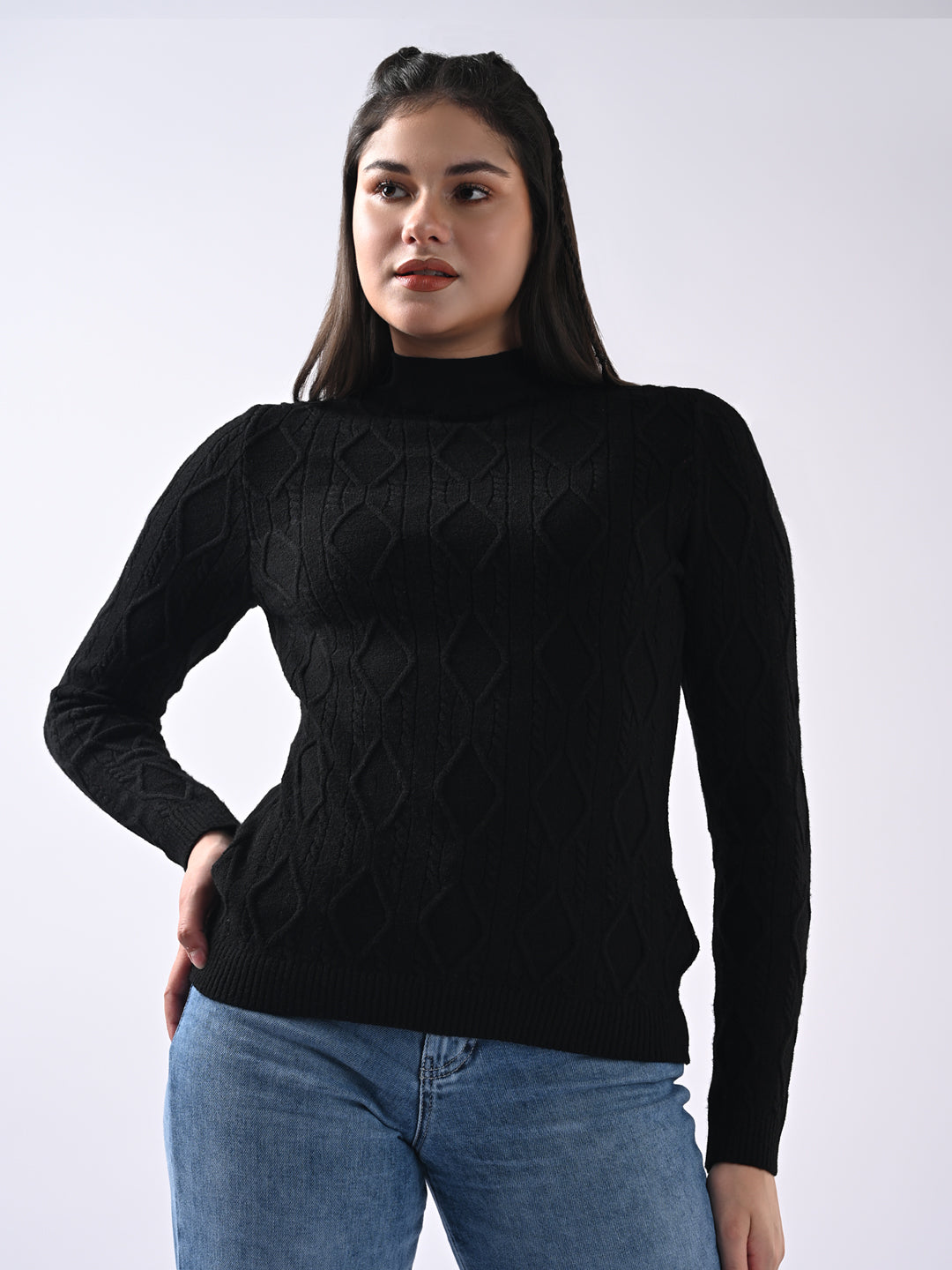 Women Black Slim Fit Sweater