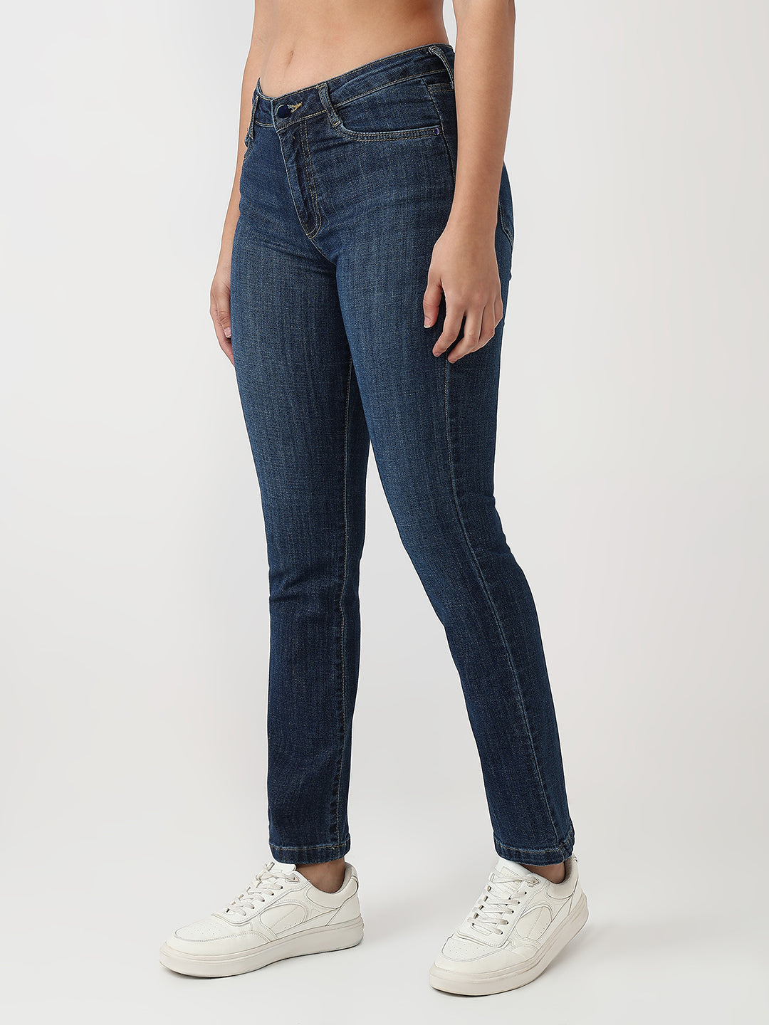 Women Dark Blue High-Rise Slim Straight Fit Jeans