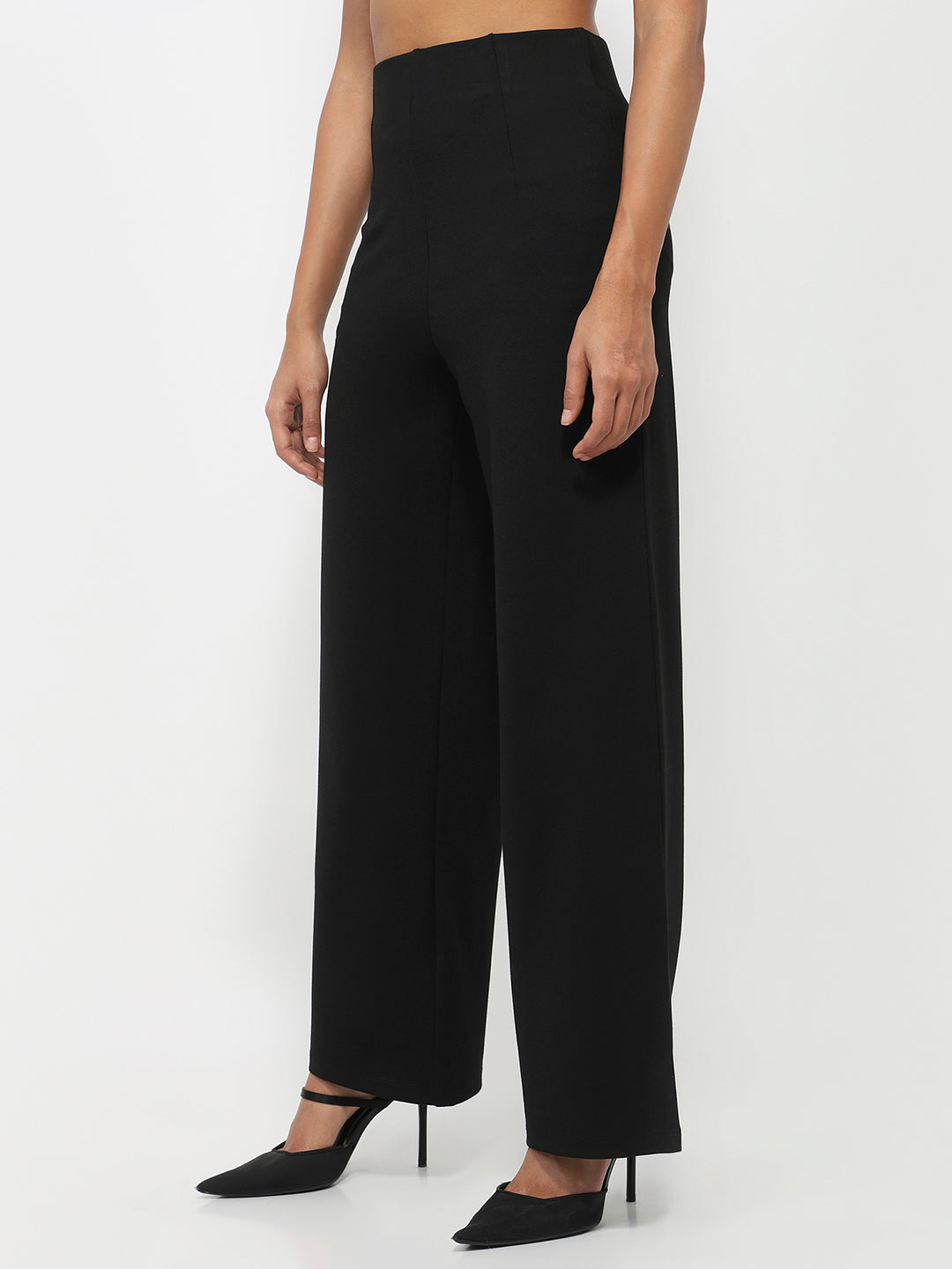 Women Black High-Rise Wide Leg Treggings