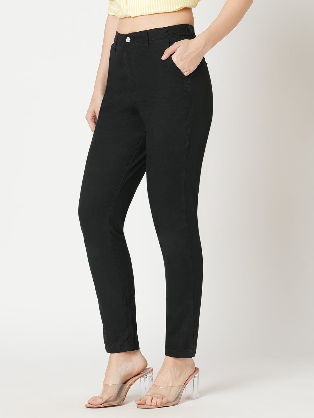 Women Black Mid-Rise Slim Fit Trousers