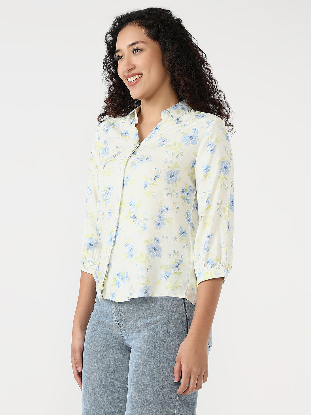 Women Flower Print Slim Shirt