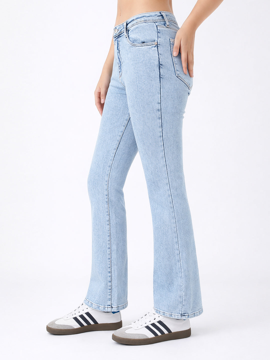 Women Light Blue High-Rise Mini Flare Jeans