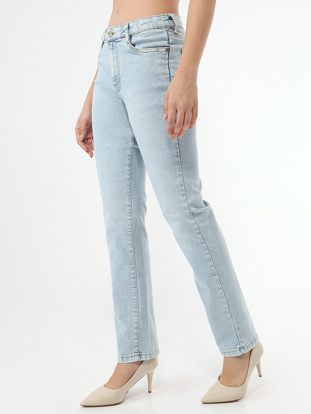 Women Light Blue High-Rise Slim Straight Jeans