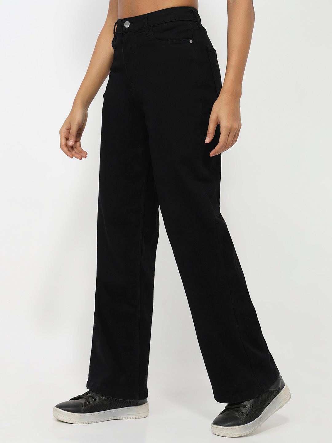 Women Black High-Rise Straight Fit Jeans