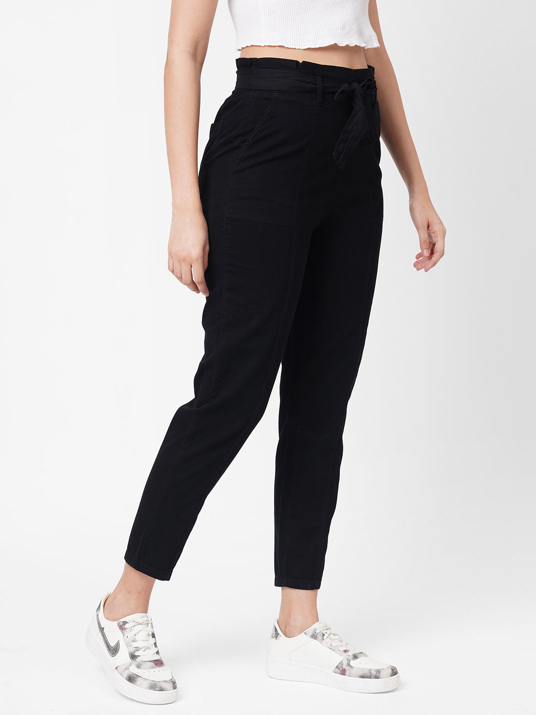 Women High-Rise Relaxed Fit Paper Bag Pants